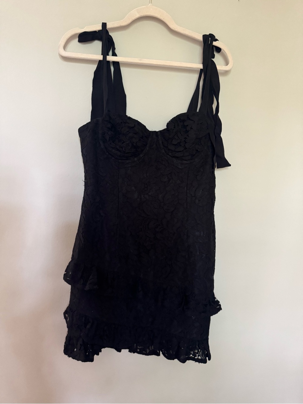 Lovers + Friends Black Lace Mini Dress with Tie Straps